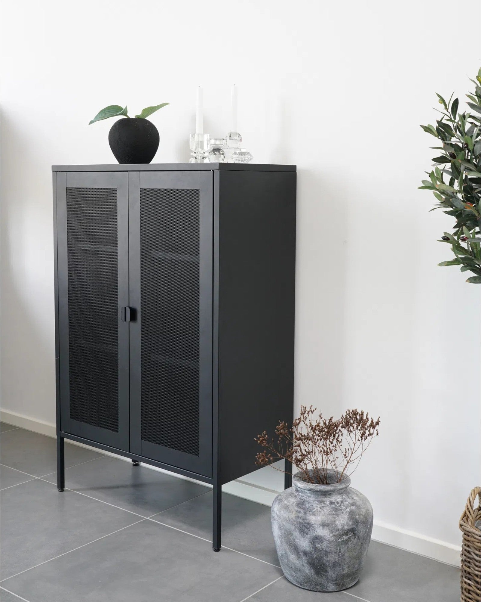 Hom & Ember - Metal Cabinet with Mesh Doors - Hom & Ember