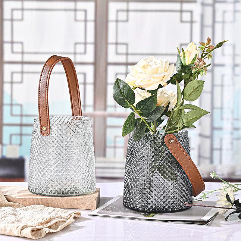 Hom & Ember – Artistic Leather Tote Glass Vase Collection for a Stylish Interior
