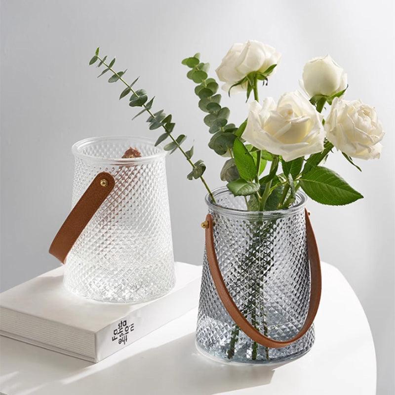 Hom & Ember – Artistic Leather Tote Glass Vase Collection for a Stylish Interior