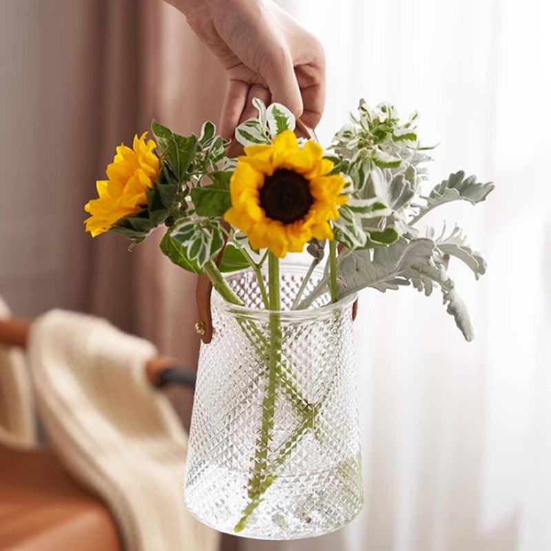 Hom & Ember – Artistic Leather Tote Glass Vase Collection for a Stylish Interior