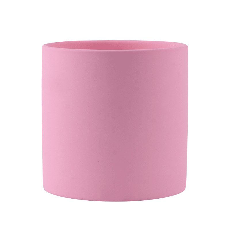 Ceramic Planter Pot with Drainage Hole and Matching Saucer Matte Cylinder Indoor Plant Pot for Succulents - Hom & Ember