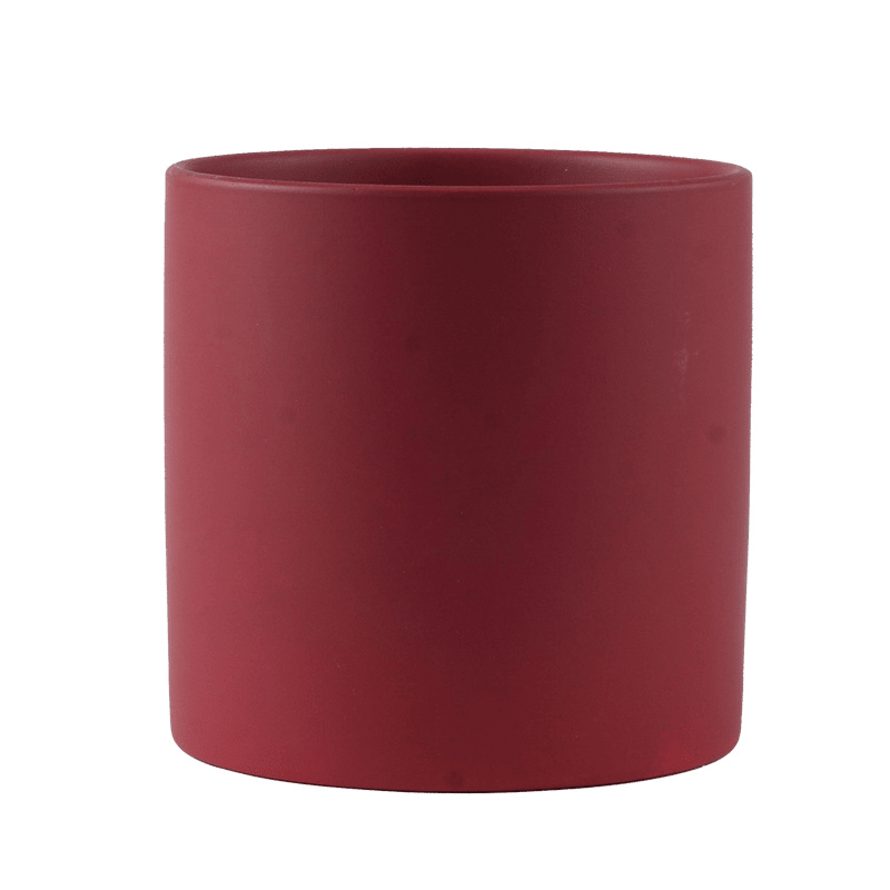 Ceramic Planter Pot with Drainage Hole and Matching Saucer Matte Cylinder Indoor Plant Pot for Succulents - Hom & Ember