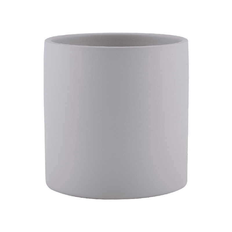 Ceramic Planter Pot with Drainage Hole and Matching Saucer Matte Cylinder Indoor Plant Pot for Succulents - Hom & Ember