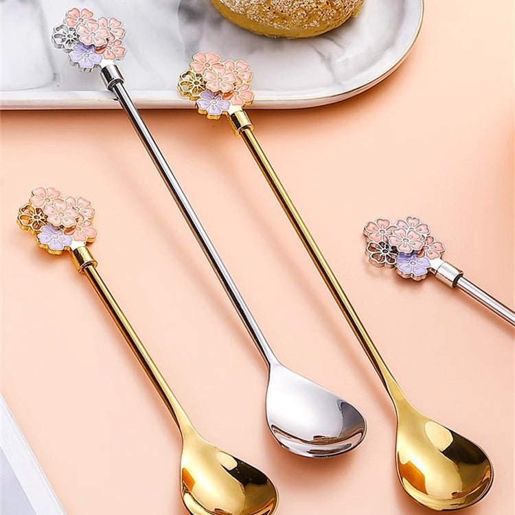 Hom & Ember – 2 - Piece Cherry Blossom Stainless Steel Coffee & Dessert Spoon Set for a Touch of Elegance - Hom & Ember