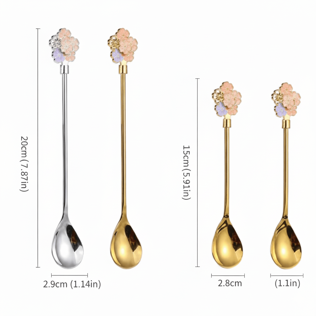 Hom & Ember – 2 - Piece Cherry Blossom Stainless Steel Coffee & Dessert Spoon Set for a Touch of Elegance - Hom & Ember