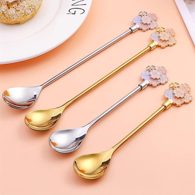 Hom & Ember – 2 - Piece Cherry Blossom Stainless Steel Coffee & Dessert Spoon Set for a Touch of Elegance - Hom & Ember