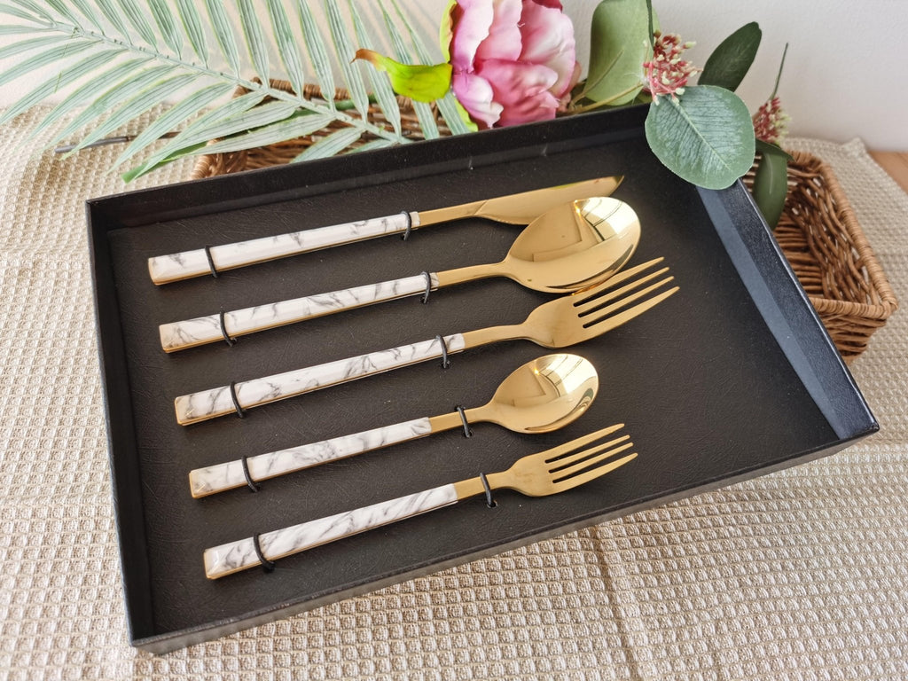 Hom & Ember – 5 - Piece Marble Cutlery Set for an Elegant Dining Experience - Hom & Ember