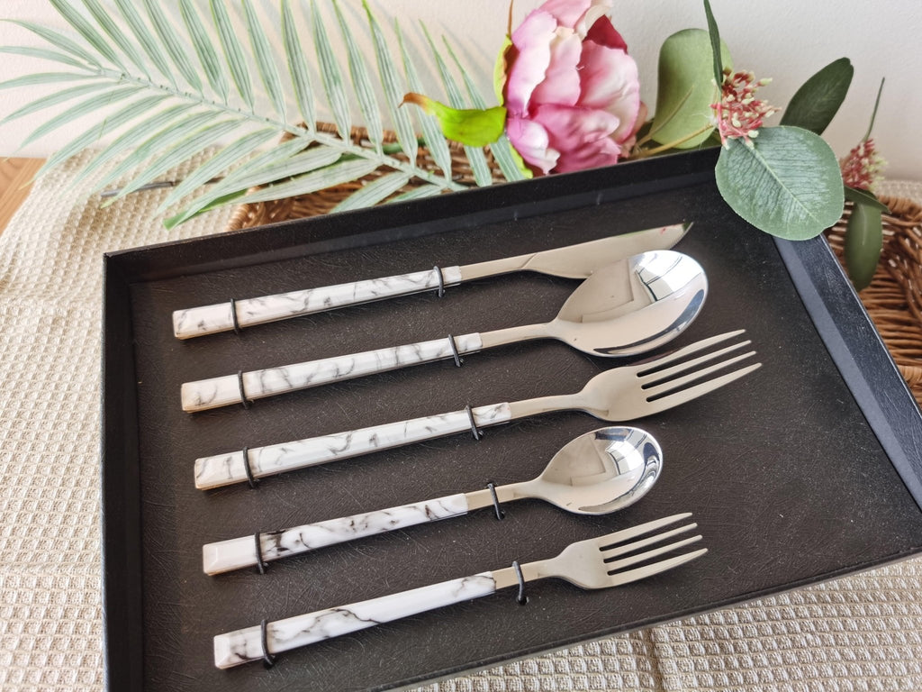Hom & Ember – 5 - Piece Marble Cutlery Set for an Elegant Dining Experience - Hom & Ember