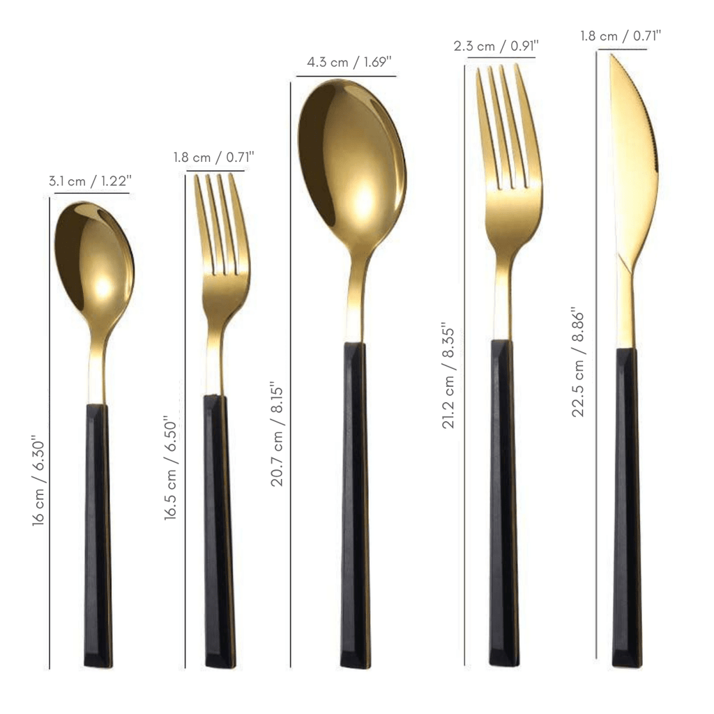 Hom & Ember – 5 - Piece Stainless Steel Cutlery Set with Black Handles for a Sleek Dining Experience - Hom & Ember