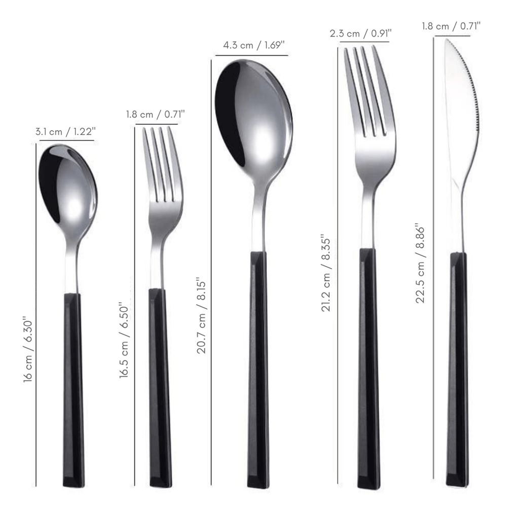 Hom & Ember – 5 - Piece Stainless Steel Cutlery Set with Black Handles for a Sleek Dining Experience - Hom & Ember