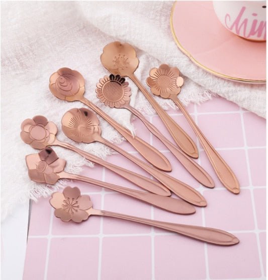 Hom & Ember – 8 - Piece Stainless Steel Floral Teaspoon Set for an Elegant Tea Experience - Hom & Ember
