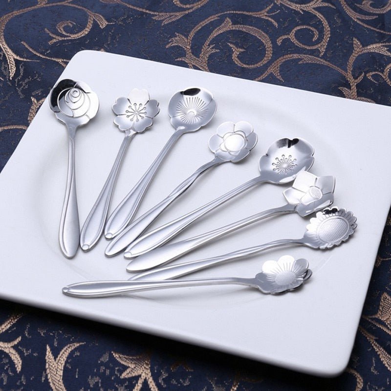 Hom & Ember – 8 - Piece Stainless Steel Floral Teaspoon Set for an Elegant Tea Experience - Hom & Ember