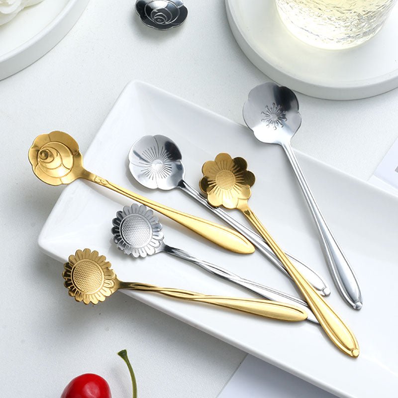 Hom & Ember – 8 - Piece Stainless Steel Floral Teaspoon Set for an Elegant Tea Experience - Hom & Ember
