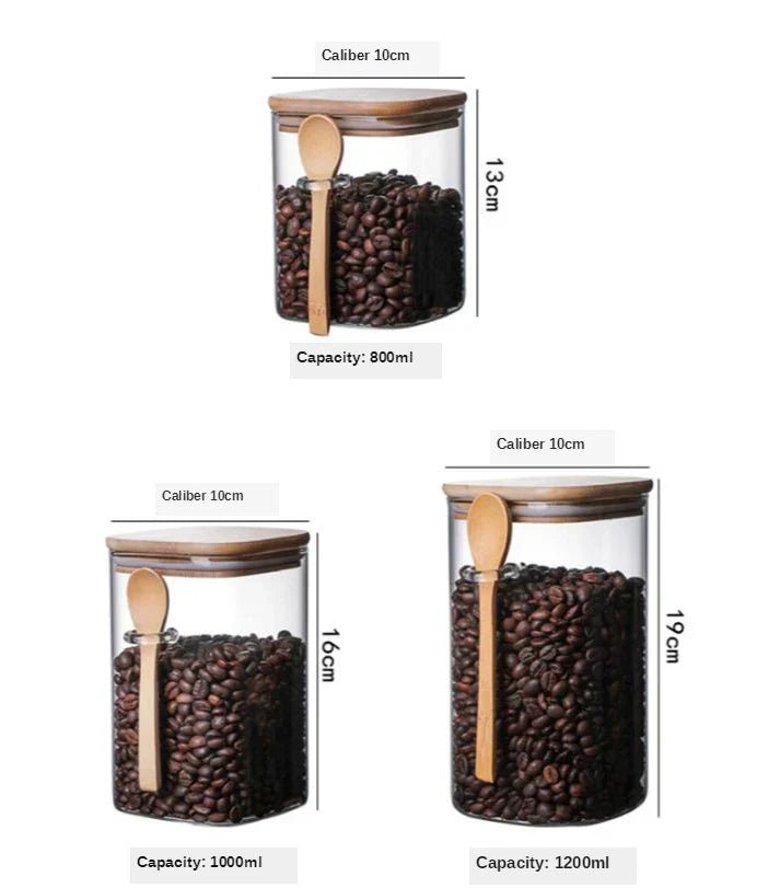 Hom & Ember – Bamboo and Glass 3 - Piece Storage Container Set for an Elegant and Organised Kitchen - Hom & Ember