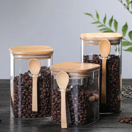 Hom & Ember – Bamboo and Glass 3 - Piece Storage Container Set for an Elegant and Organised Kitchen - Hom & Ember