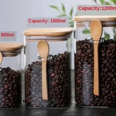 Hom & Ember – Bamboo and Glass 3 - Piece Storage Container Set for an Elegant and Organised Kitchen - Hom & Ember