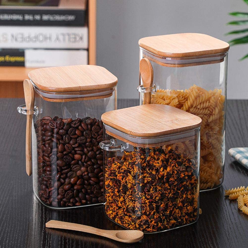 Hom & Ember – Bamboo and Glass 3 - Piece Storage Container Set for an Elegant and Organised Kitchen - Hom & Ember