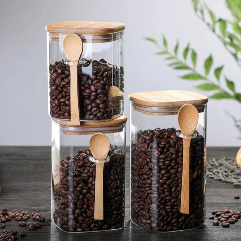Hom & Ember – Bamboo and Glass 3 - Piece Storage Container Set for an Elegant and Organised Kitchen - Hom & Ember