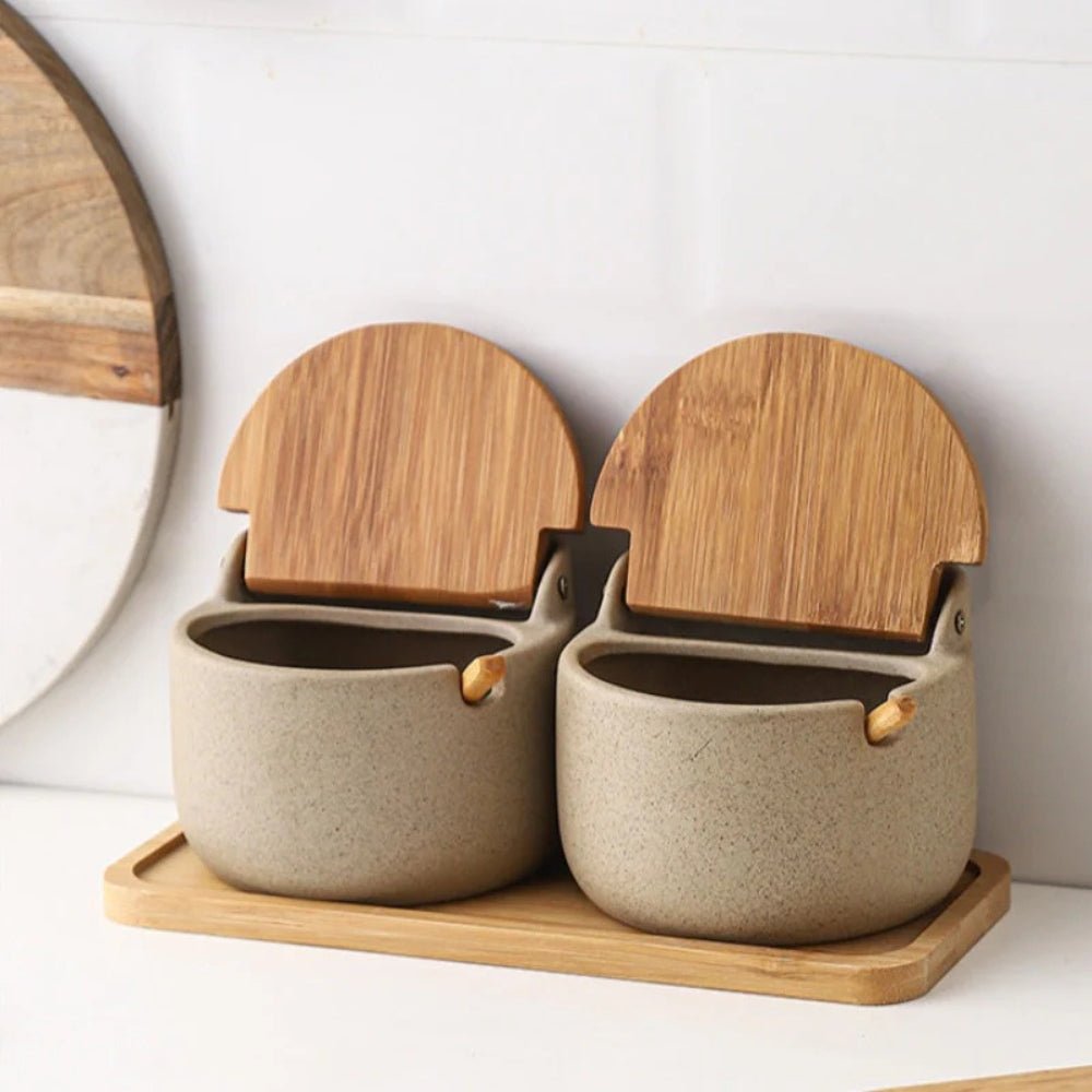 Hom & Ember – Ceramic and Bamboo Spice Jar Set for an Elegant Kitchen - Hom & Ember
