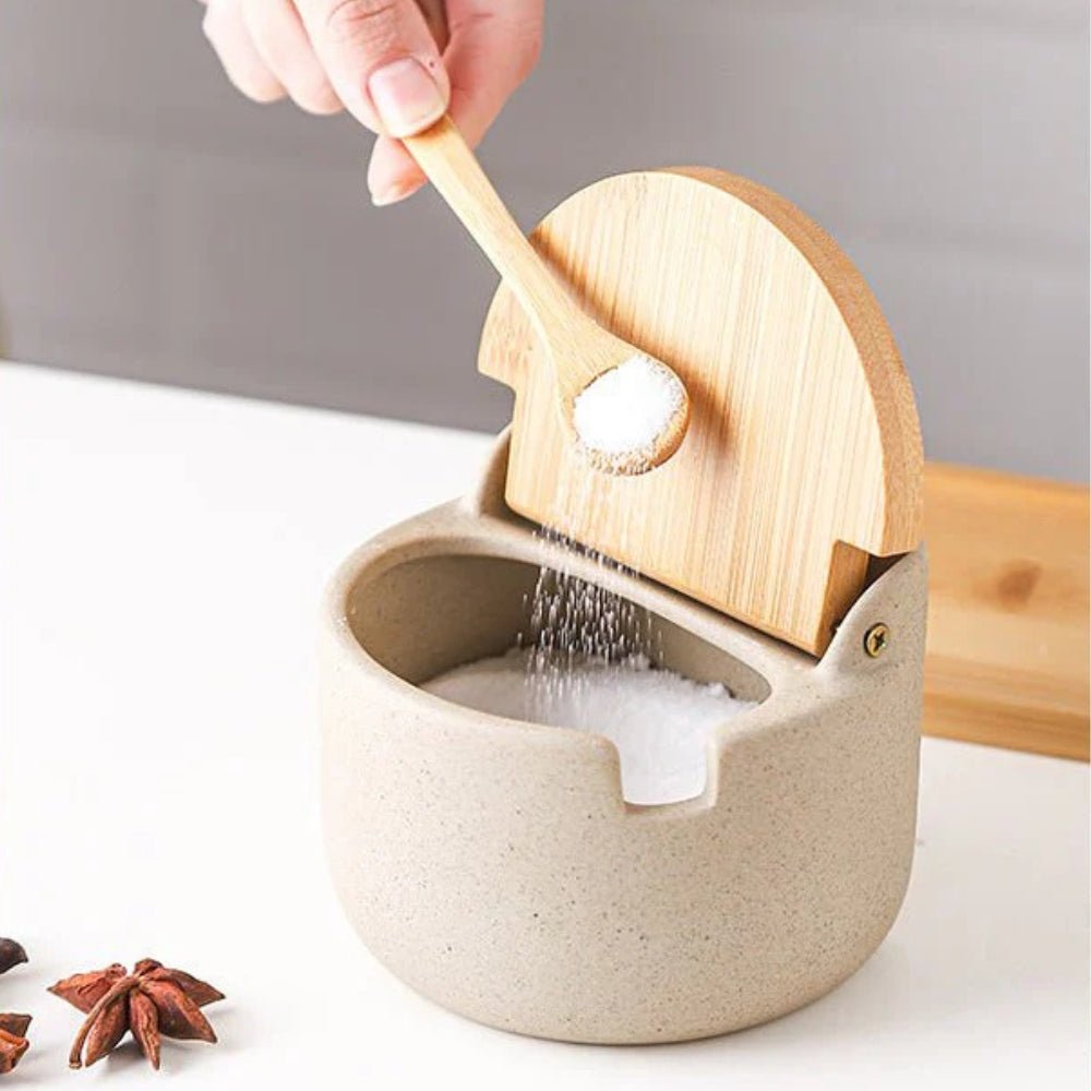 Hom & Ember – Ceramic and Bamboo Spice Jar Set for an Elegant Kitchen - Hom & Ember