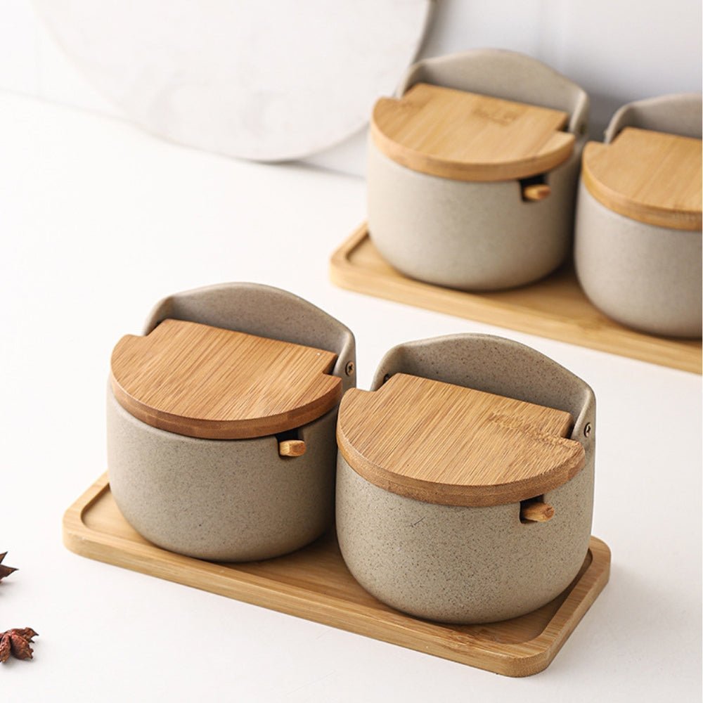Hom & Ember – Ceramic and Bamboo Spice Jar Set for an Elegant Kitchen - Hom & Ember