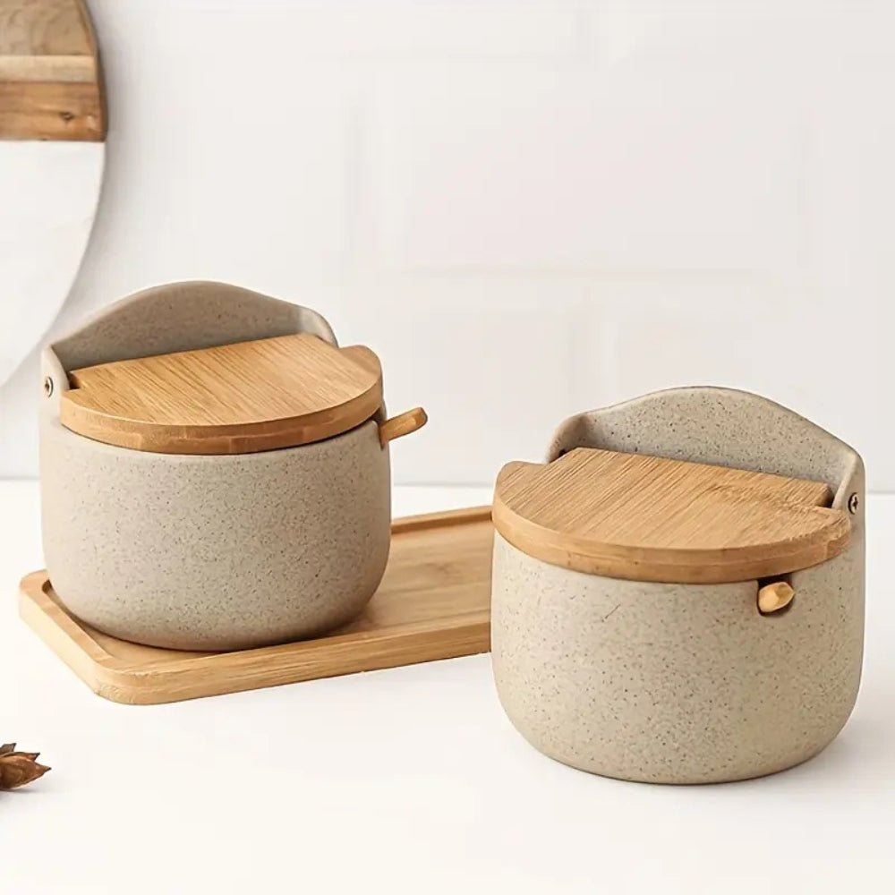 Hom & Ember – Ceramic and Bamboo Spice Jar Set for an Elegant Kitchen - Hom & Ember