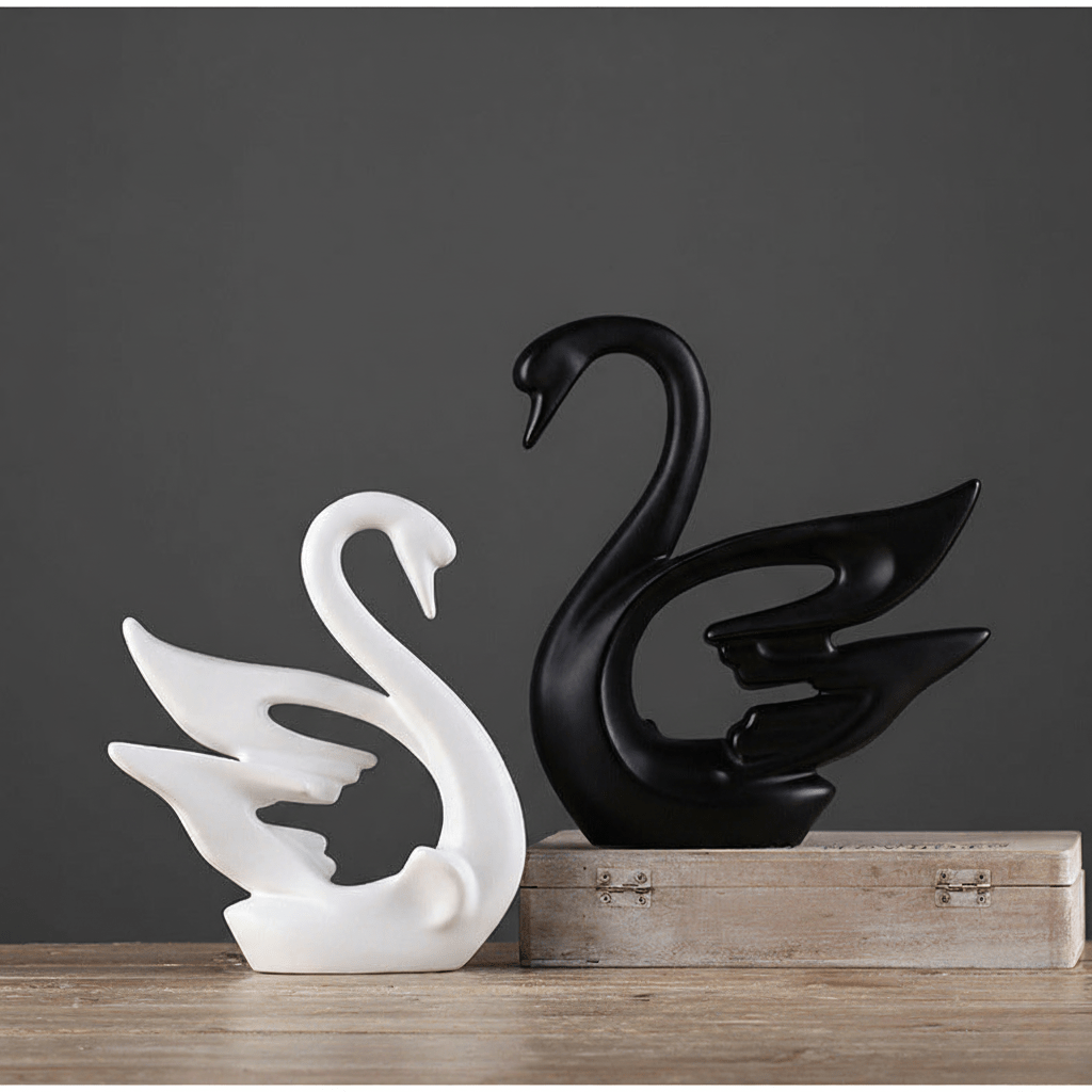 Hom & Ember – Ceramic Swan Couple Ornament Set for a Classic and Timeless Elegance - Hom & Ember