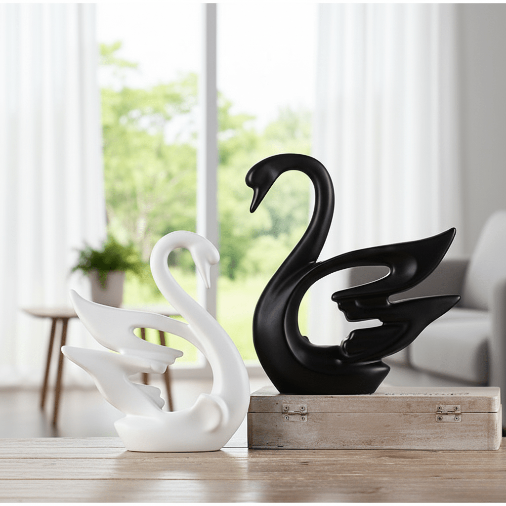 Hom & Ember – Ceramic Swan Couple Ornament Set for a Classic and Timeless Elegance - Hom & Ember