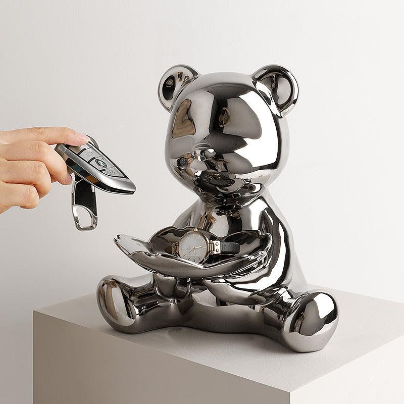 Hom & Ember – Chrome Bear Key Holder Decor - Hom & Ember