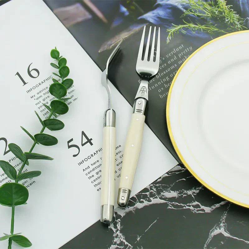 Hom & Ember – Classic Ivory Stainless Steel Cutlery Set for a Serene Dining Elegance - Hom & Ember