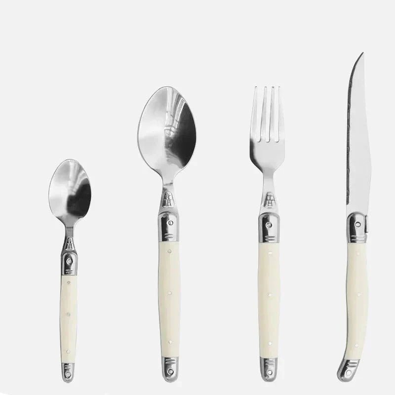 Hom & Ember – Classic Ivory Stainless Steel Cutlery Set for a Serene Dining Elegance - Hom & Ember