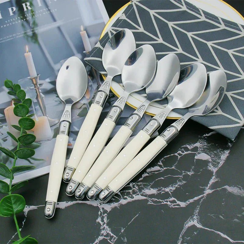 Hom & Ember – Classic Ivory Stainless Steel Cutlery Set for a Serene Dining Elegance - Hom & Ember