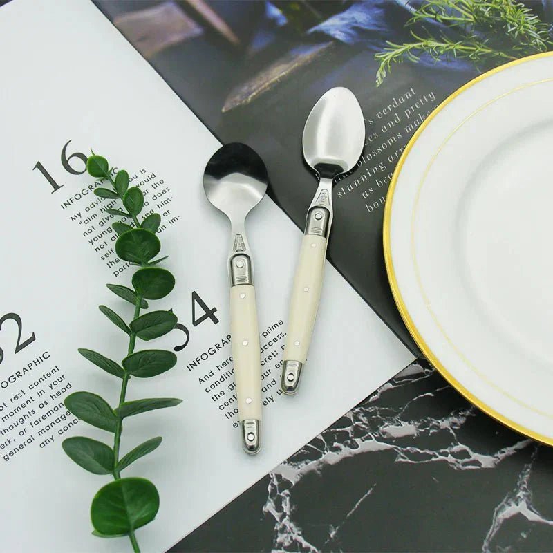 Hom & Ember – Classic Ivory Stainless Steel Cutlery Set for a Serene Dining Elegance - Hom & Ember