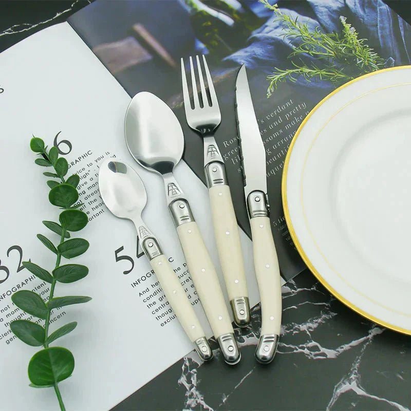 Hom & Ember – Classic Ivory Stainless Steel Cutlery Set for a Serene Dining Elegance - Hom & Ember