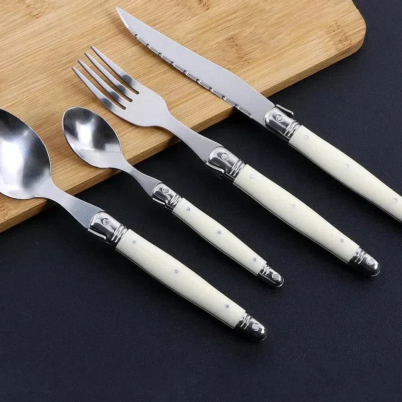 Hom & Ember – Classic Ivory Stainless Steel Cutlery Set for a Serene Dining Elegance - Hom & Ember