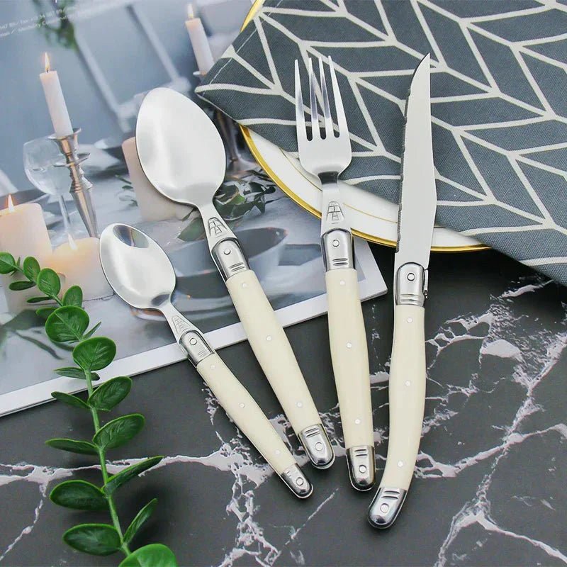 Hom & Ember – Classic Ivory Stainless Steel Cutlery Set for a Serene Dining Elegance - Hom & Ember