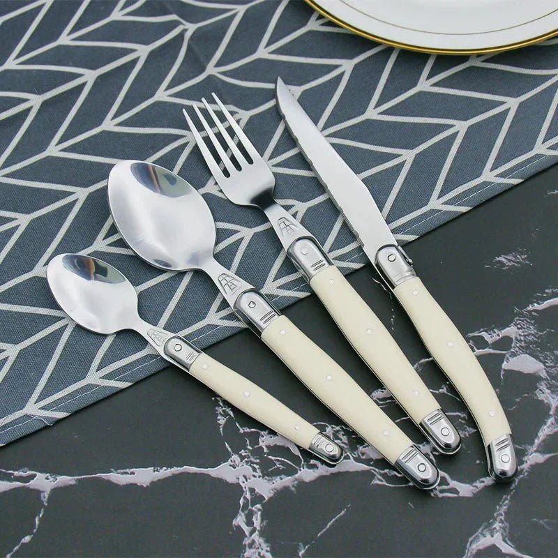 Hom & Ember – Classic Ivory Stainless Steel Cutlery Set for a Serene Dining Elegance - Hom & Ember