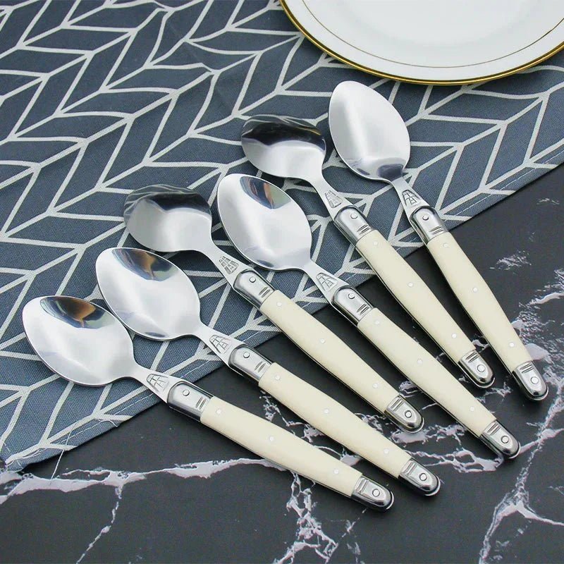Hom & Ember – Classic Ivory Stainless Steel Cutlery Set for a Serene Dining Elegance - Hom & Ember