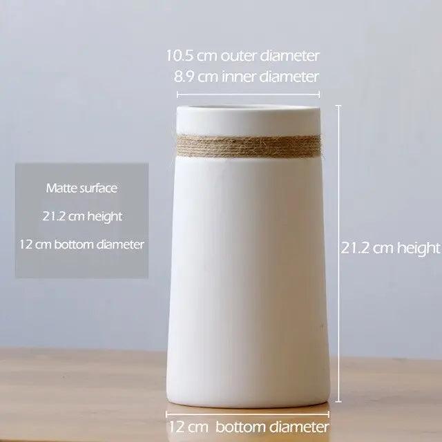 Hom & Ember – Contemporary White Vase with Hemp - Hom & Ember