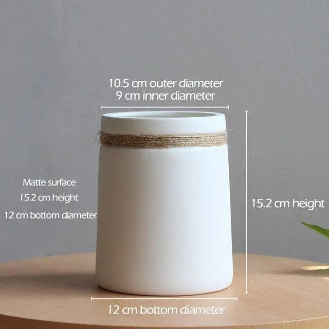 Hom & Ember – Contemporary White Vase with Hemp - Hom & Ember