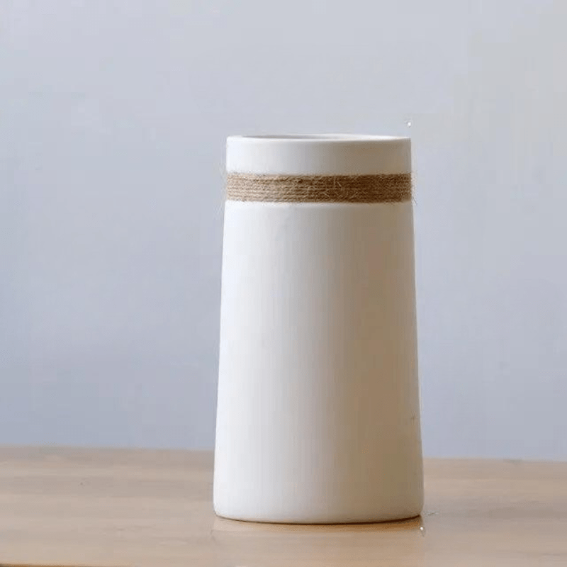Hom & Ember – Contemporary White Vase with Hemp - Hom & Ember