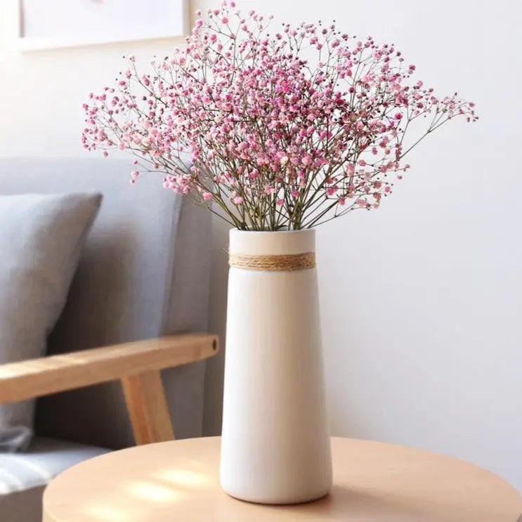 Hom & Ember – Contemporary White Vase with Hemp - Hom & Ember