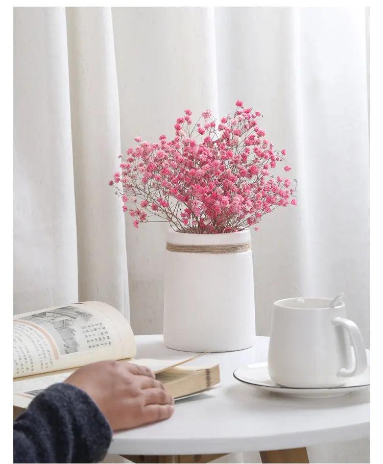 Hom & Ember – Contemporary White Vase with Hemp - Hom & Ember