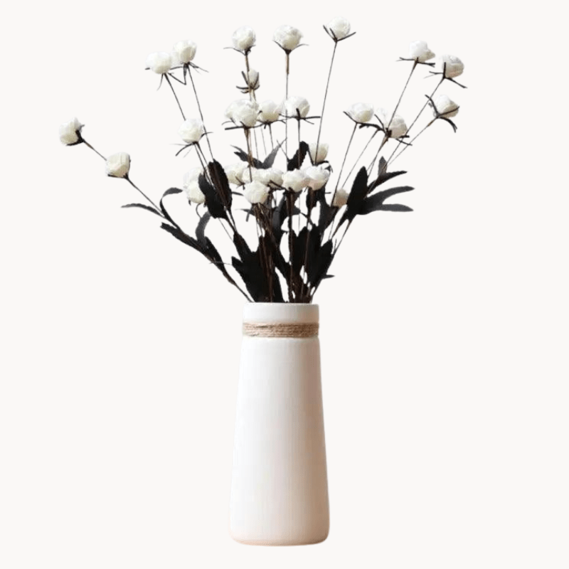 Hom & Ember – Contemporary White Vase with Hemp - Hom & Ember