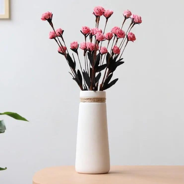 Hom & Ember – Contemporary White Vase with Hemp - Hom & Ember