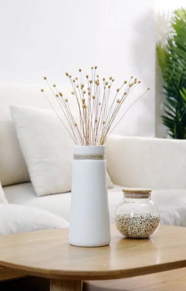 Hom & Ember – Contemporary White Vase with Hemp - Hom & Ember