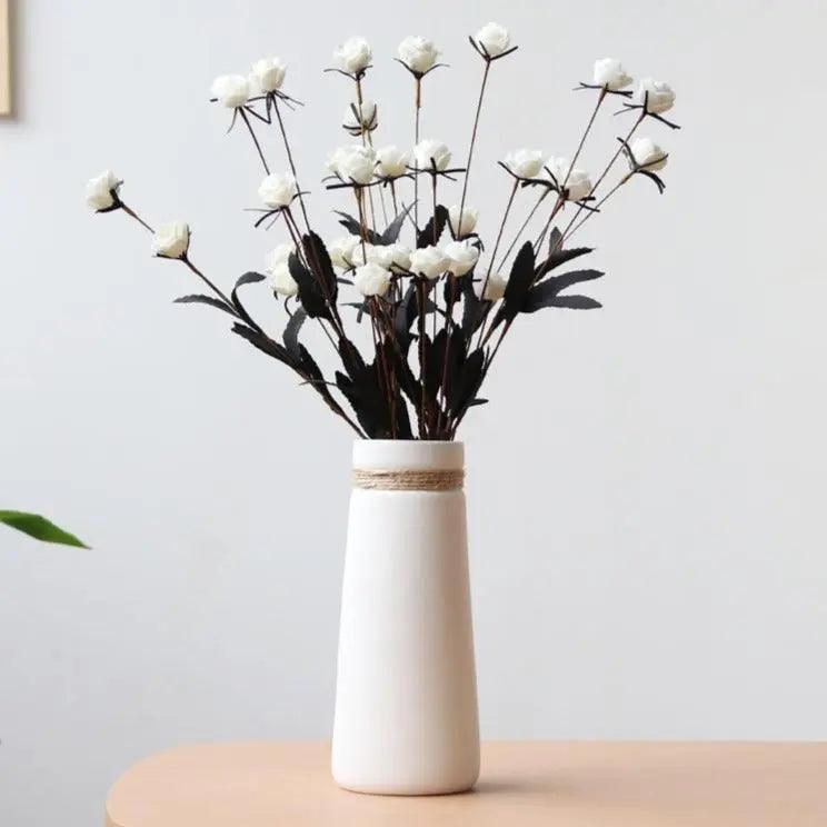 Hom & Ember – Contemporary White Vase with Hemp - Hom & Ember