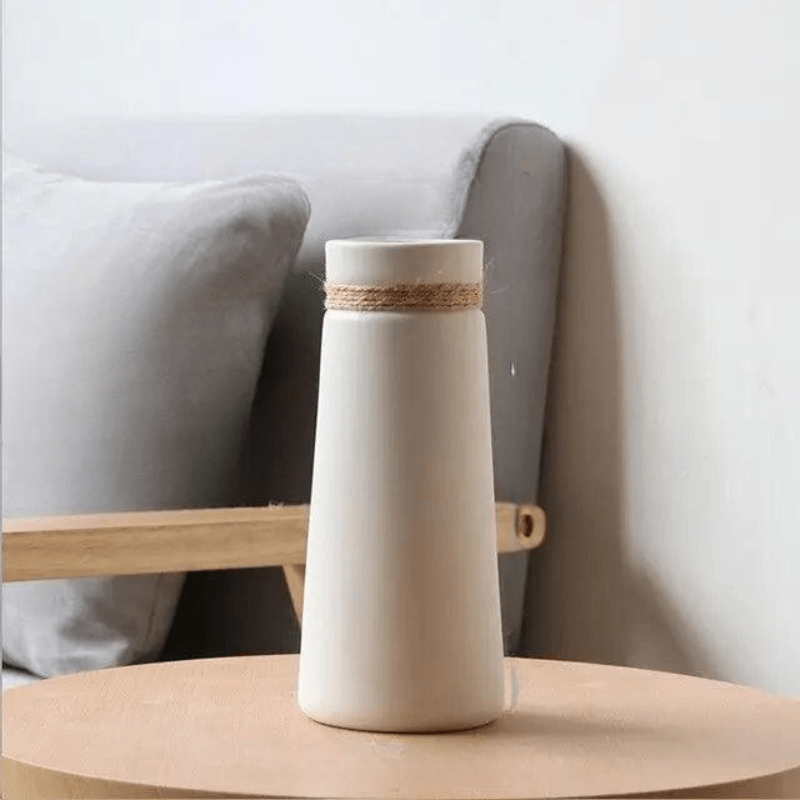 Hom & Ember – Contemporary White Vase with Hemp - Hom & Ember
