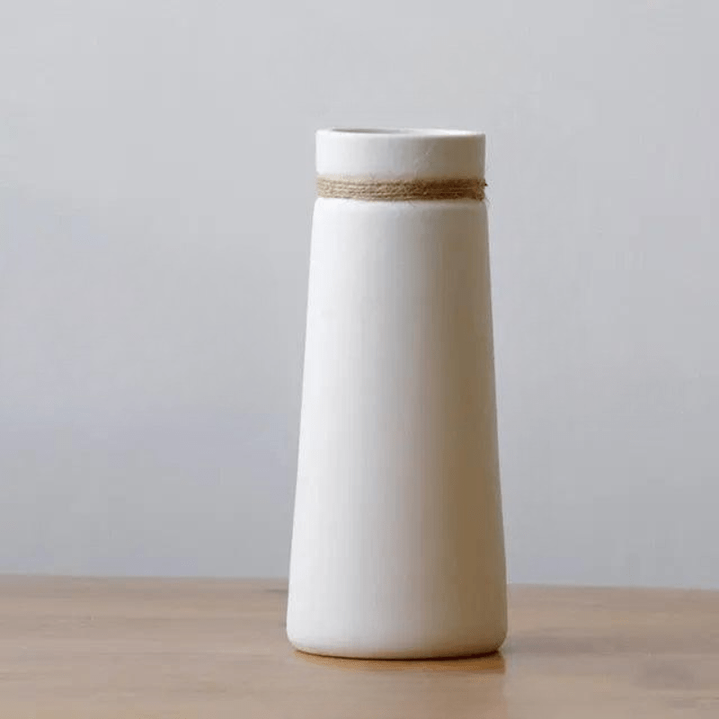 Hom & Ember – Contemporary White Vase with Hemp - Hom & Ember