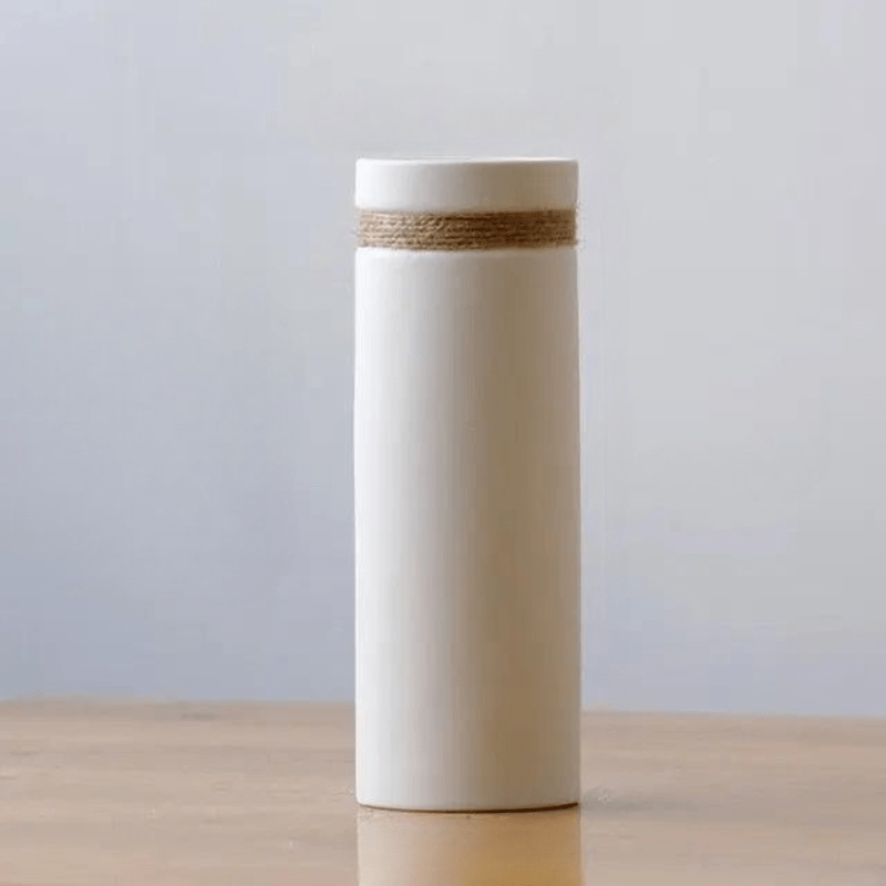 Hom & Ember – Contemporary White Vase with Hemp - Hom & Ember